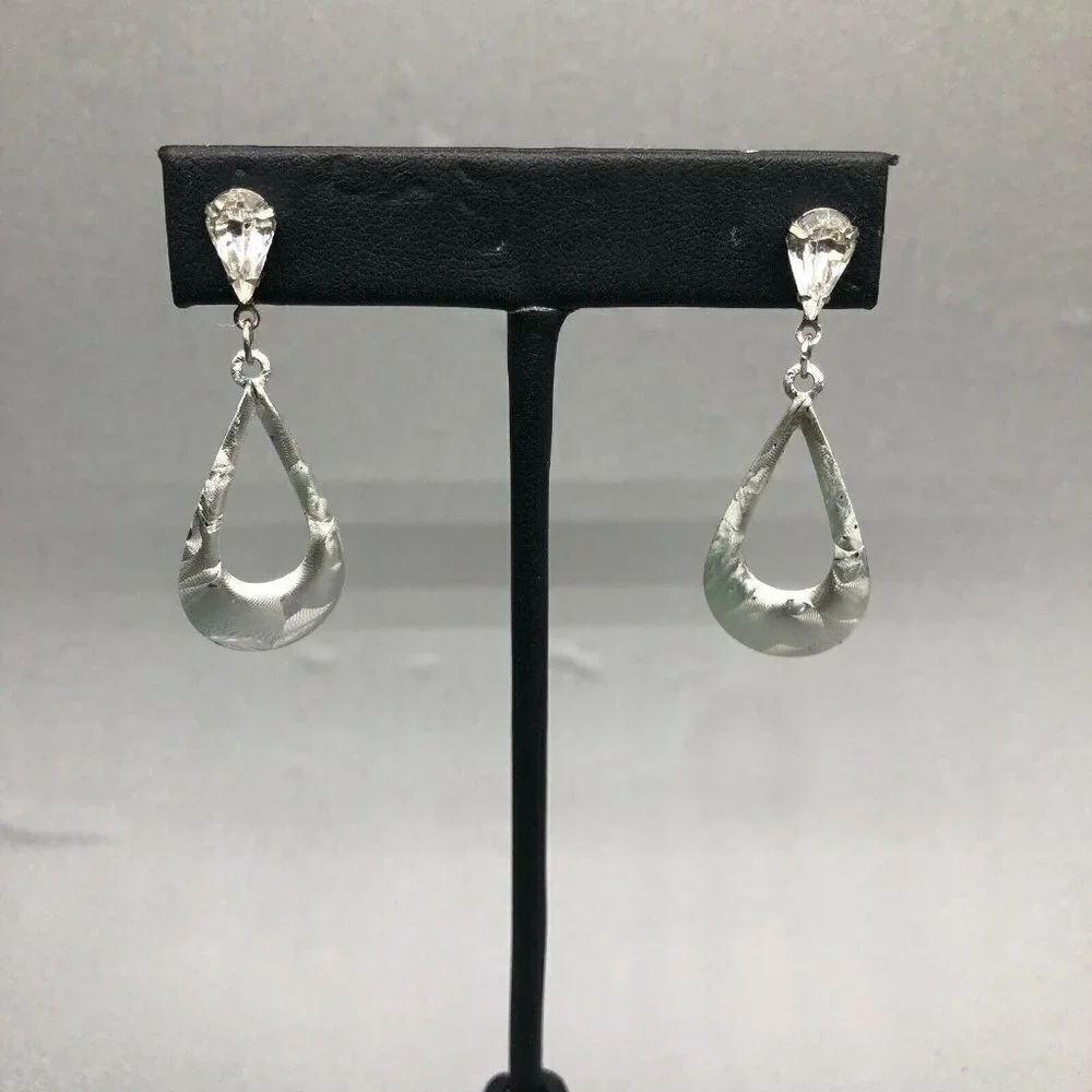 3/$30 Teardrop Earrings Silver Rhinestone Accent Pierced Dainty Formal Evening